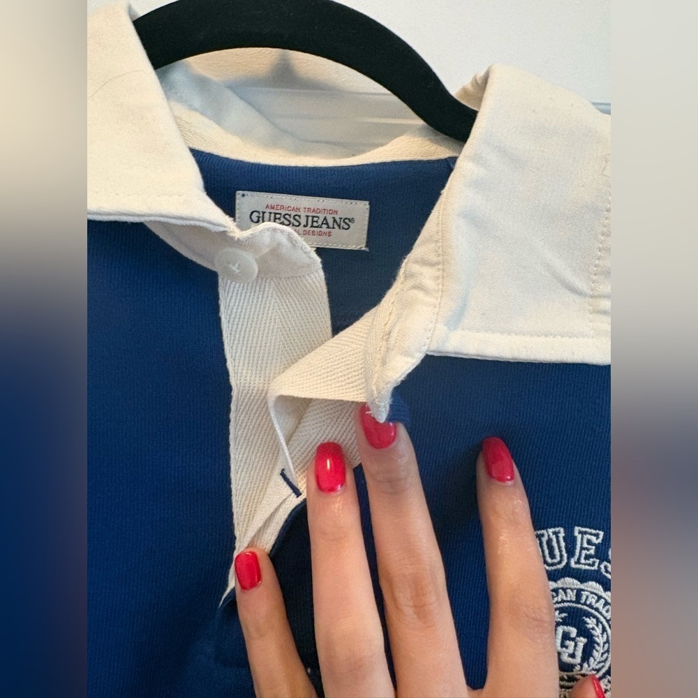 Guess Jeans Polo Sweatshirt Mini Dress Size S Blue White Logo Long Sleeve - Picture 9 of 15